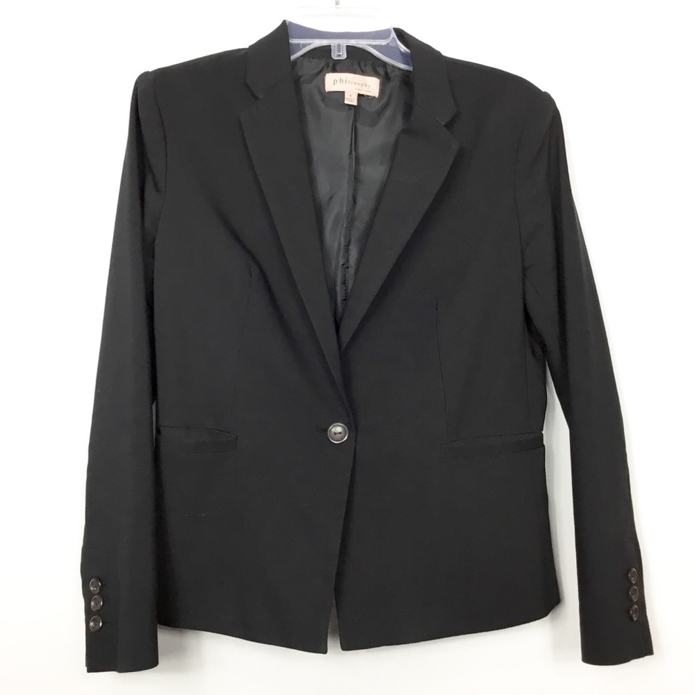 Philosophy Black One Button Blazer Jacket SZ 6